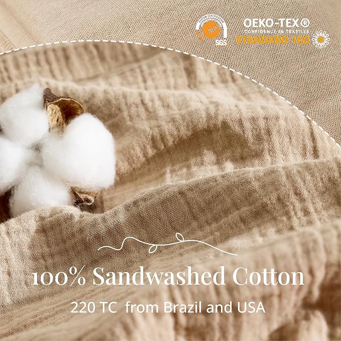 100% Sandwashed Cotton Duvet Cover King, Soft King Size Duvet Cover Set 3 Pieces - Image 3