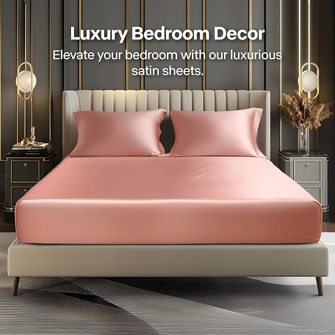BEDELITE Satin Fitted Sheet and Pillowcases Set, Luxury Soft Similar to Silk - Image 2