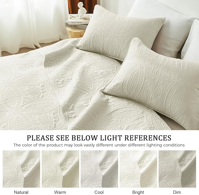 akkialla Full/Queen Quilt Set, Cream Lightweight Bedspread - Image 5