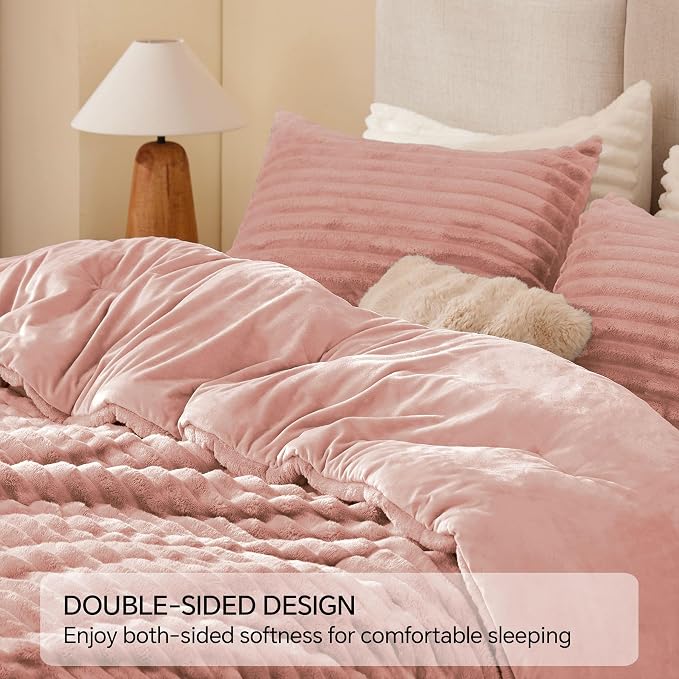 BEDELITE Fleece Twin Comforter Set -Super Soft & Warm Fluffy Dusty Pink Bedding - Image 5