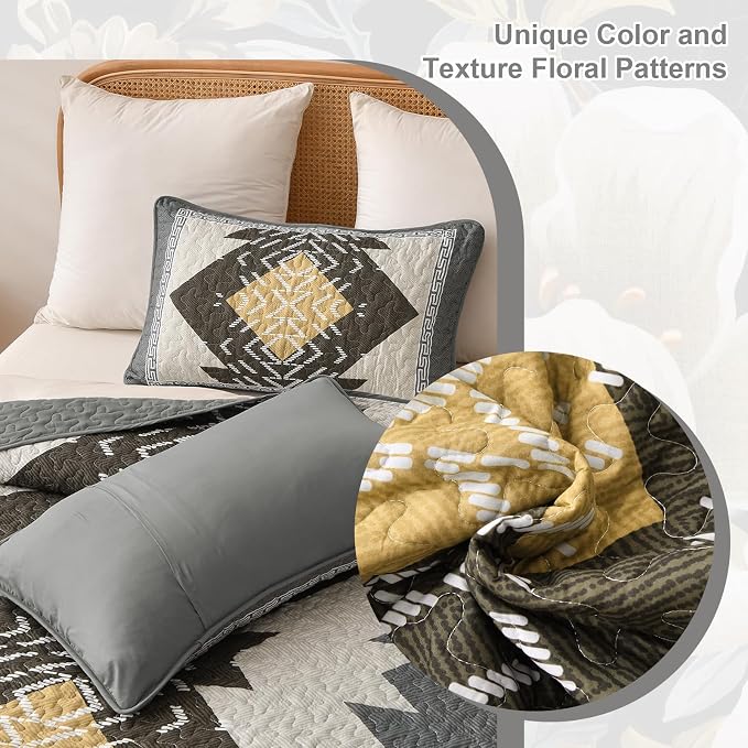 Dintszyayue Boho Quilt Set King Size, 3 Pieces Texture Southwestern Gray - Image 7