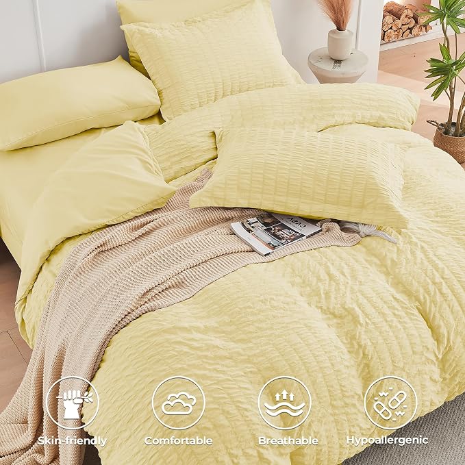 HYMOKEGE Yellow Twin XL Comforter Set Seersucker 5 Pieces, All Season Luxury - Image 3