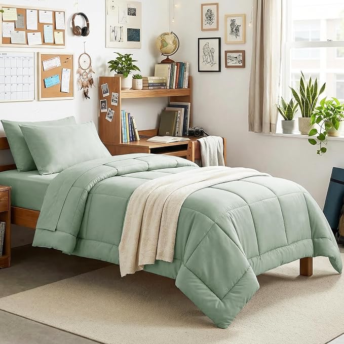 CozyLux Twin XL Comforter Set Sage Green, 5 Pieces Twin Extra Long Bed in a Bag by CozyLux