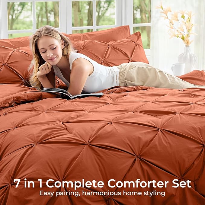 Sasttie Twin Comforter Set, 5-Piece Bed in a Bag, Pintuck Bedding Sets - Image 6