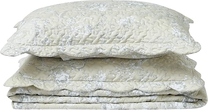 Brilliant Sunshine Classic Grey Floral Toile in Beige Background, 3-Piece Quilt - Image 7