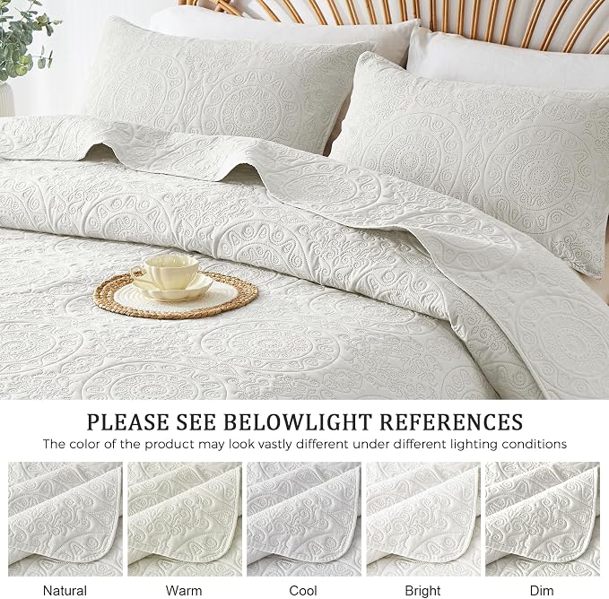 WURUIBO Cream Quilt Set King/Cal King Size, Embossing Microfiber Bedspreads - Image 4