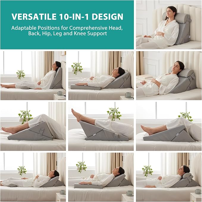 Bedluxe 3Pcs Orthopedic Bed Wedge Pillow Set, Foam Wedge Pillow Post Surgery - Image 2