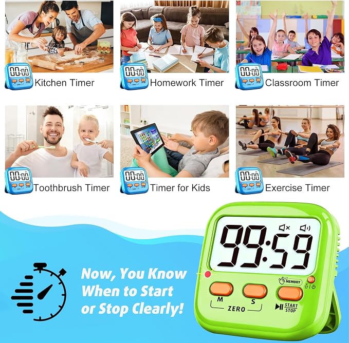 2 Pack Digital Timer for Kids, Magnetic Kitchen Timers for Cooking, Oven Baking - Image 7