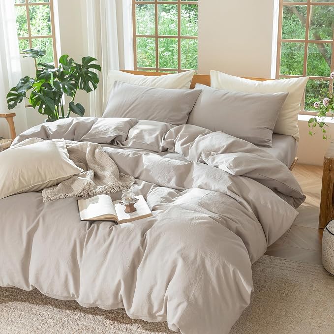 MooMee Bedding Duvet Cover Set 100% Washed Cotton Linen Like Textured - Image 8