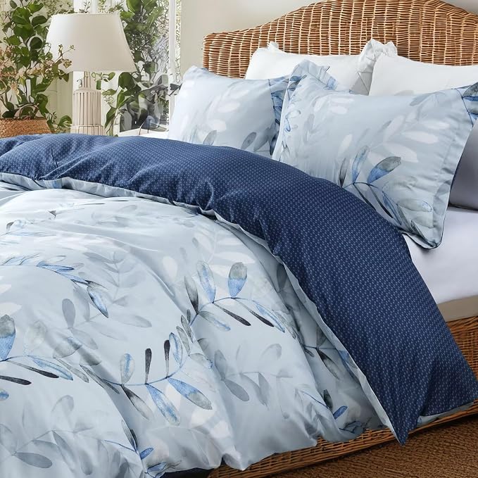 OAITE Duvet Cover Twin Size, Reversible Leaf Blue Duvet Cover Set - Image 2