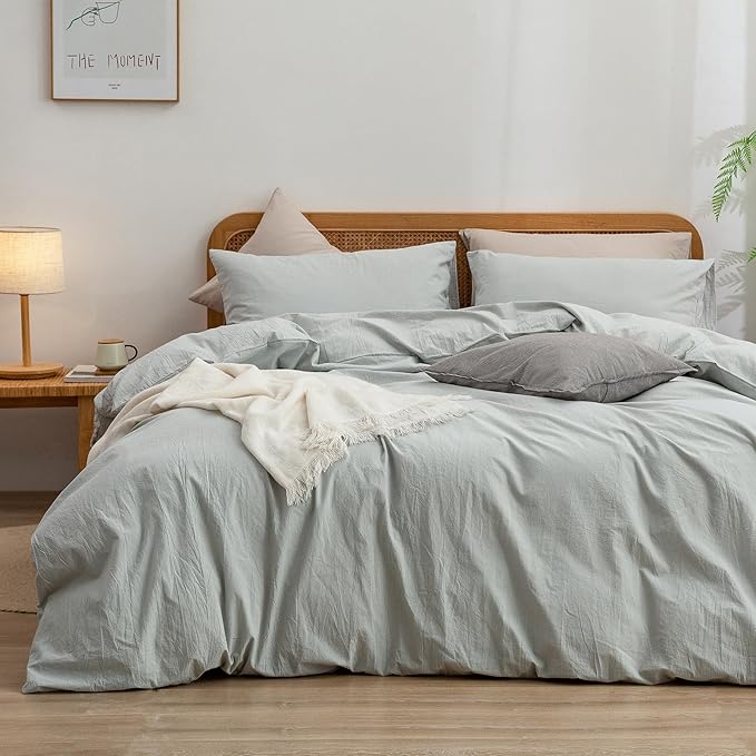 BESTOUCH Duvet Cover Set 100% Washed Cotton Linen Feel Super Soft Comfortable by BESTOUCH