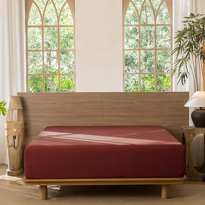 MooMee Fitted Bottom Sheet Only 100% Washed Cotton Linen Like Textured - Image 8