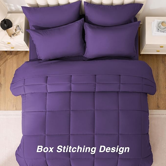Love's cabin King Size Comforter Set Dark Purple, 7 Pieces King Bed in a Bag - Image 4