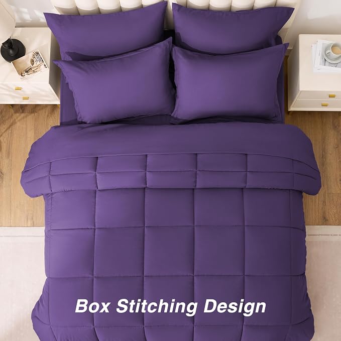 Love's cabin Queen Comforter Set Dark Purple, 7 Pieces Queen Bed in a Bag - Image 4
