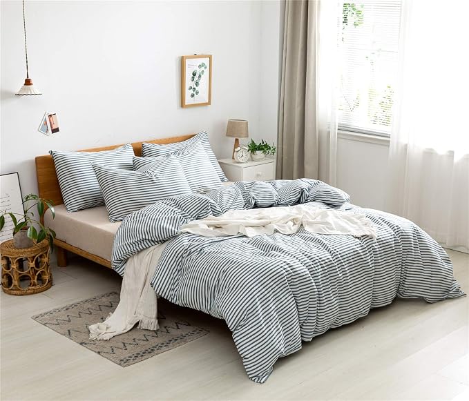 JELLYMONI 100% Natural Cotton 2pcs Striped Duvet Cover Sets, - Image 3