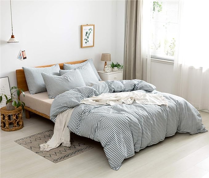 JELLYMONI 100% Natural Cotton 3pcs Striped Duvet Cover Sets, - Image 3