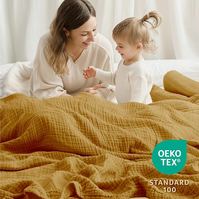 100% Cotton Muslin Blanket Twin 66" x 90", 6 Layers Breathable and Lightweight - Image 4
