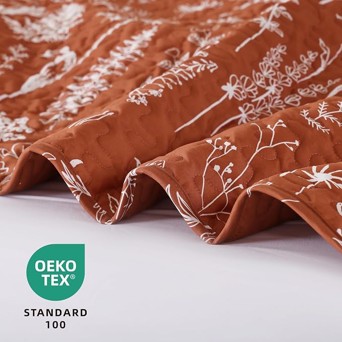 JANZAA Quilts Queen Size Floral Bed Spread Terracotta Quilts Queen Size - Image 2