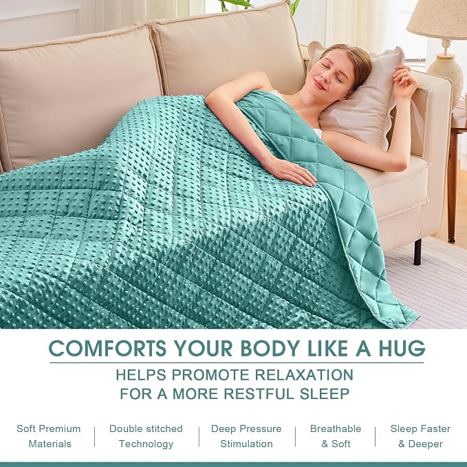 Teal Weighted Blanket for Adults 20lbs, Twin Full Size Cooling Minky Heavy - Image 5
