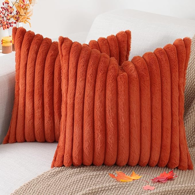 Pallene Faux Fur Plush Fall Throw Pillow Covers 16x16 Set of 2, Luxury Soft by PALLENE