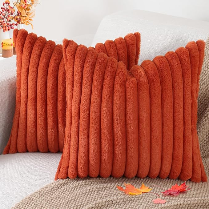 Pallene Faux Fur Plush Fall Throw Pillow Covers 22x22 Set of 2, Luxury Soft by PALLENE