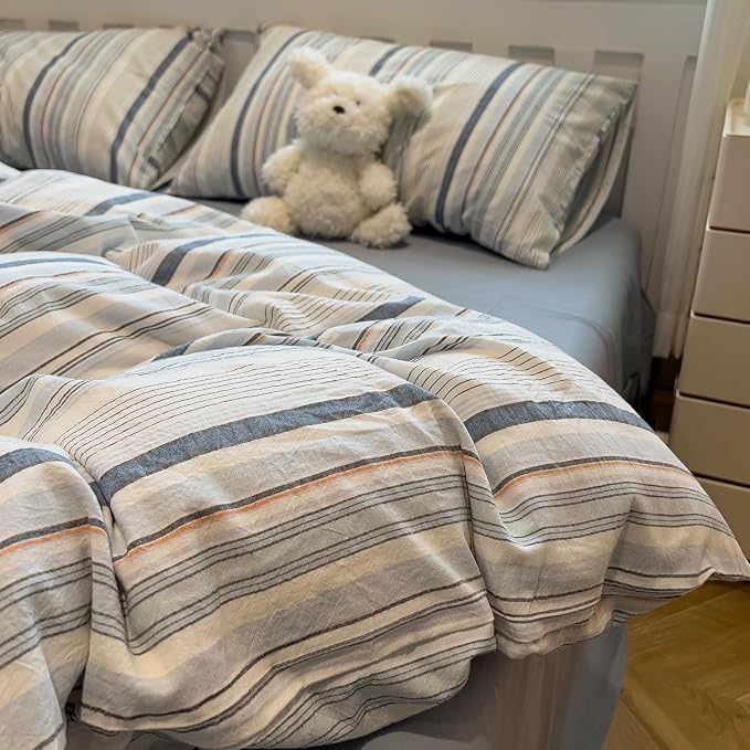 mixinni Vintage Blue and White Striped Duvet Cover Set Twin XL by mixinni