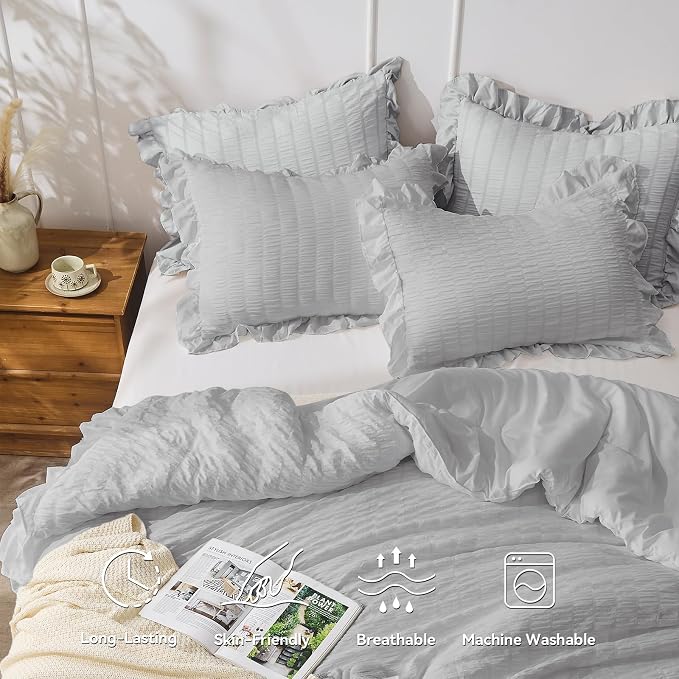 JOLLYVOGUE Light Grey Comforter Full Size, 3 Pieces Seersucker Lightweight Full - Image 3