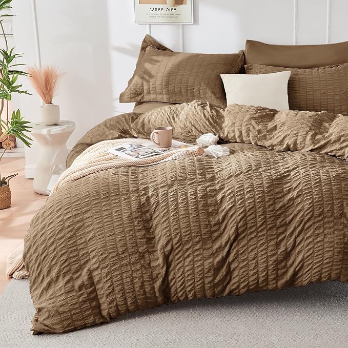 HYMOKEGE Brown King Size Comforter Set Seersucker 7 Pieces, All Season Luxury - Image 2