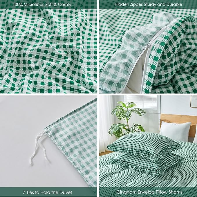 Gingham Duvet Cover Twin Size, 2 Pieces Soft Breathable Microfiber Plaid - Image 2