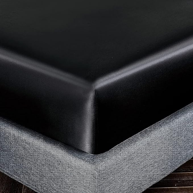Homiest Black Satin Fitted Sheet Twin Size, Deep Pocket, Luxury & Ultra Soft - Image 3