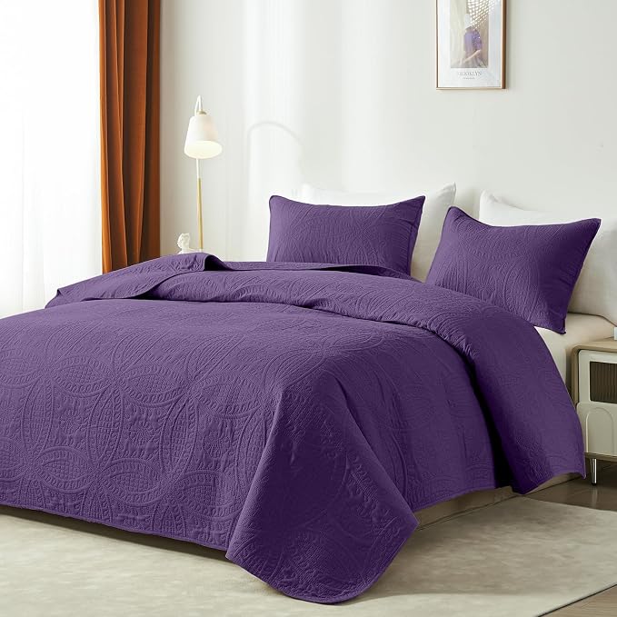 akkialla Purple King/Cal King Quilt Set, Ultrasonic Lightweight Bedspread - Image 2