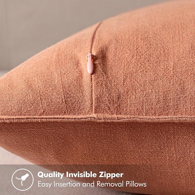 MIULEE Decorative Linen Pillow Covers 20x20 Inch Coral ​Boho Farmhouse​ - Image 3