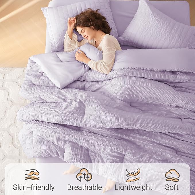 MUXHOMO 7 Pieces King Comforter Set, Seersucker Bed in a Bag King Size - Image 2