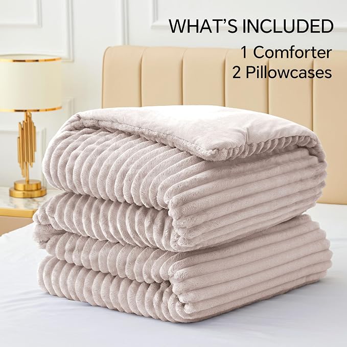 BEDELITE Fleece Queen Comforter Set -Super Soft & Warm Fluffy Lotus Pink Bedding - Image 6