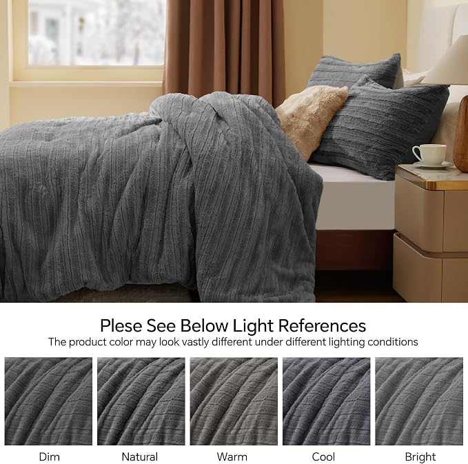 BEDELITE Fleece Twin Comforter Set -Super Soft & Warm Fluffy Grey Faux Fur - Image 9