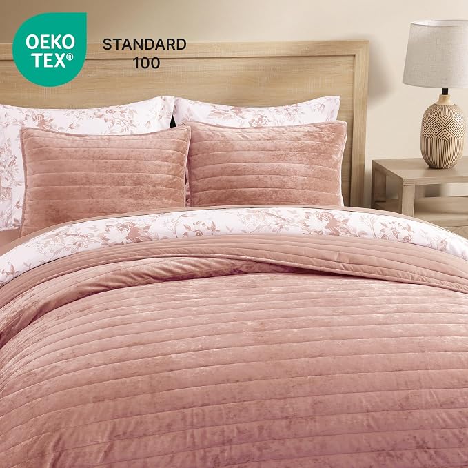 WRENSONGE Velvet King Size Quilt Set-3 Pieces Clay Pink Luxurious Velvet - Image 4