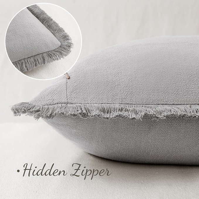 MIULEE Decorative Throw Pillow Covers Neutral Linen Fringe Throw Pillows Set of - Image 3