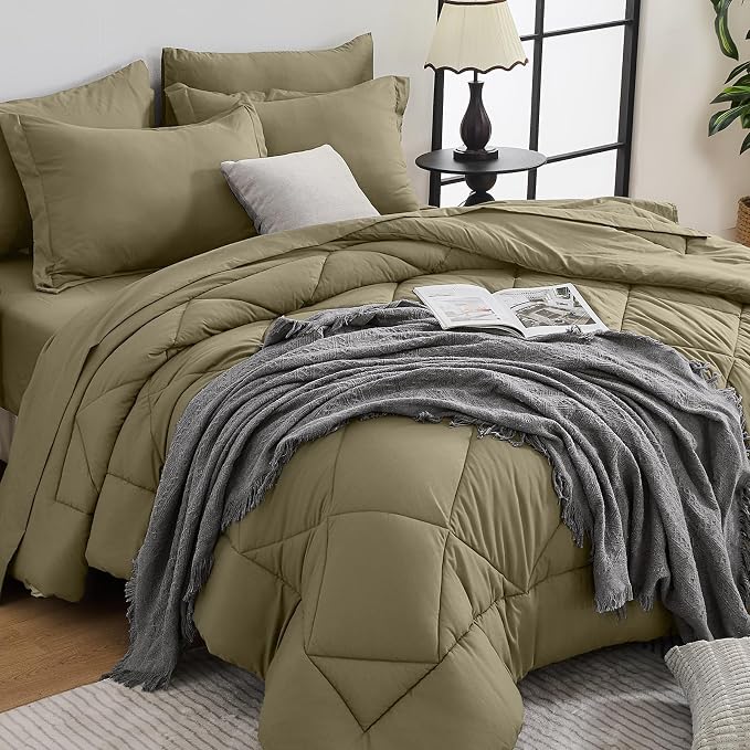 HEVUMYI Olive Green Twin Comforter Set by HEVUMYI