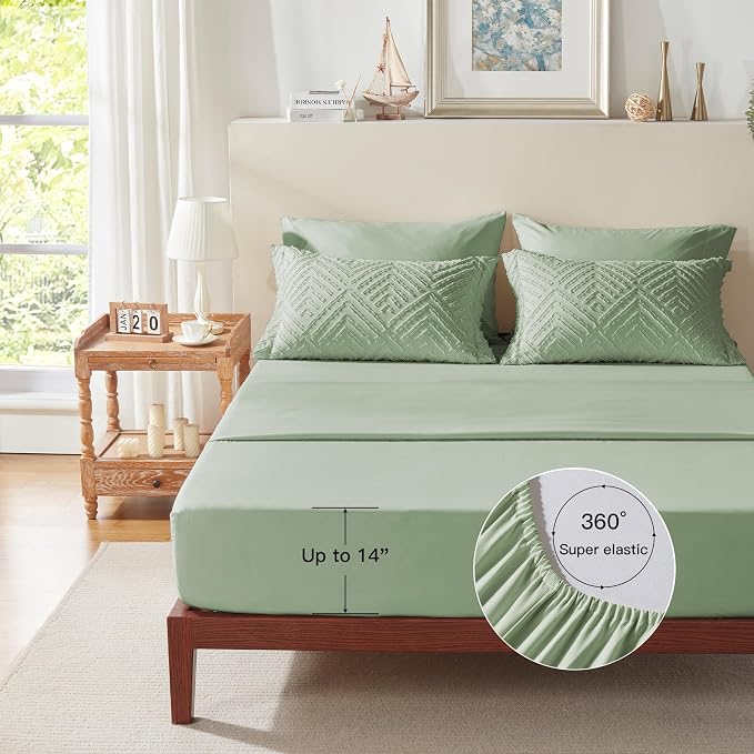 Zzlpp Full Comforter Set 7 Pieces, Sage Green Tufted Bed in a Bag - Image 7