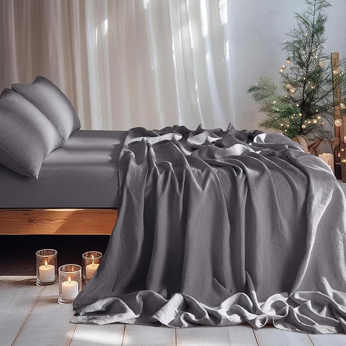 LBRO2M 100% Pure Linen Sheet Set Deep Pocket Up to 16" Bed Sheets Sets - Image 6
