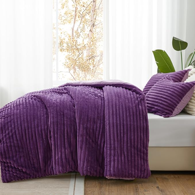 BEDELITE Fleece Full Comforter Set -Super Soft & Warm Fluffy Purple Bedding - Image 2