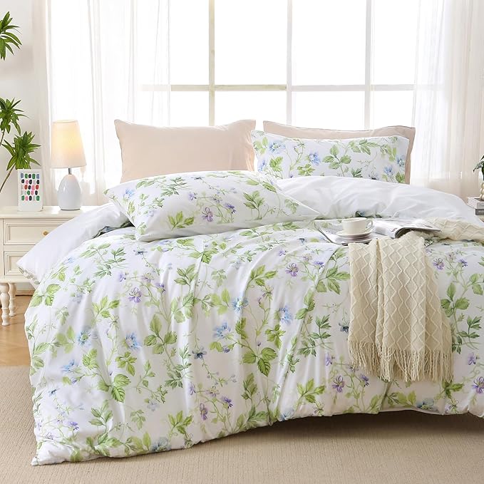 MUXHOMO Duvet Cover King Size, Reversible Floral Vintage Duvet Cover Set by MUXHOMO