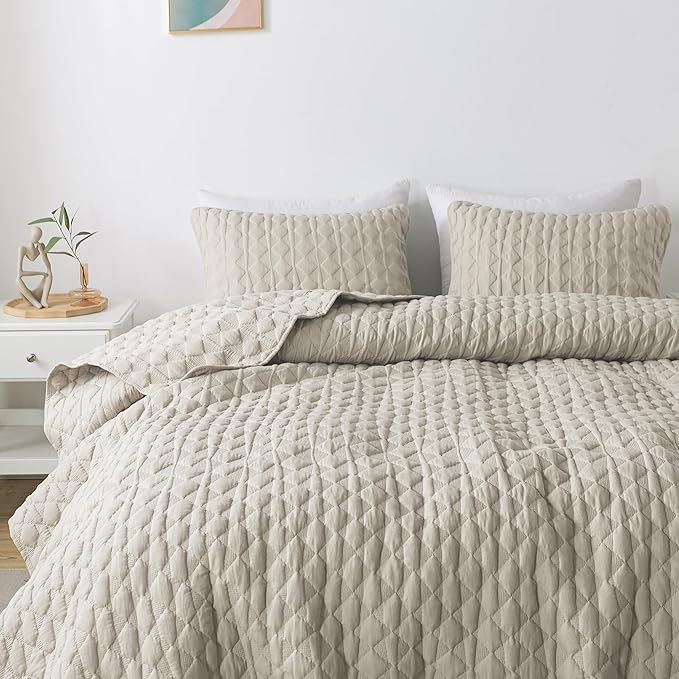 WDCOZY Light Beige Oversized California Cal King Size Quilt Bedding Set - Image 3