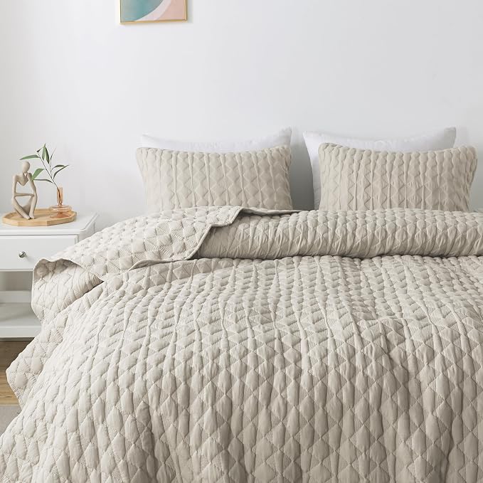 WDCOZY Light Beige Quilt King Size Bedding Set - Image 3
