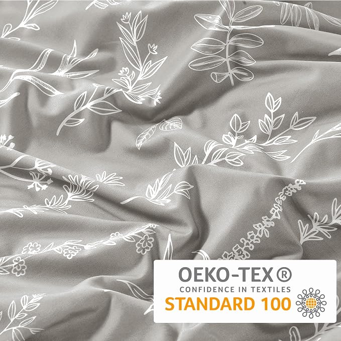 MUXHOMO Duvet Cover Queen Size, Reversible Floral Silver Gray Duvet Cover Set - Image 5
