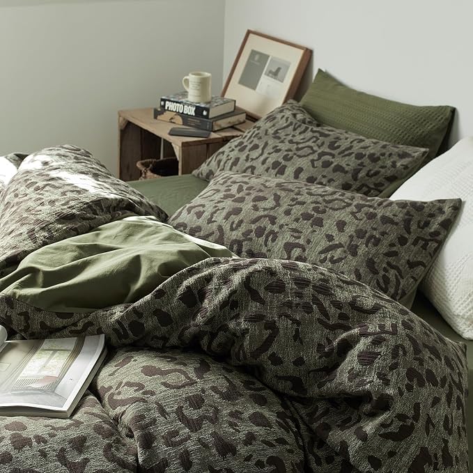 mixinni Leopard Duvet Cover Queen Size, Premium Yarn-Dyed Jacquard Cotton Duvet - Image 3