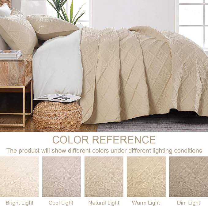 Yiran Camel Quilt Set Queen Size, 3 Piece Reversible Bedspreads Bedding Set - Image 7
