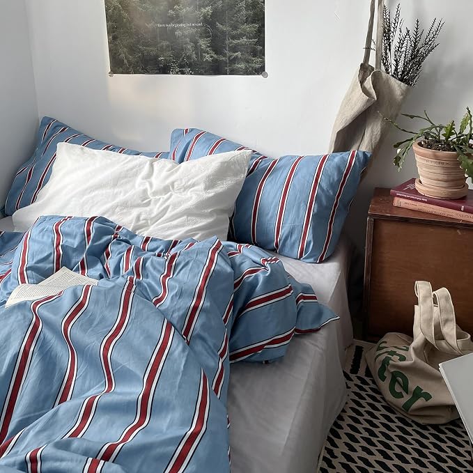 mixinni Vintage Striped Blue Duvet Cover Twin XL - Image 9