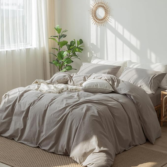 MooMee Bedding Duvet Cover Set 100% Washed Cotton Linen Like Textured - Image 4