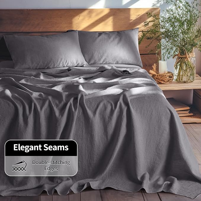 LBRO2M 100% Pure Linen Sheet Set Deep Pocket Up to 16" Bed Sheets Sets - Image 7